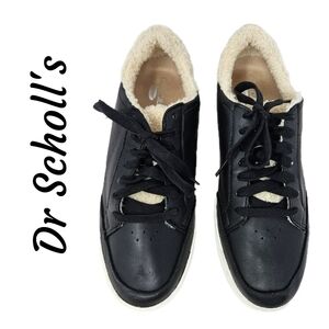 Dr Scholl's Womens All In Cozy Sneakers Sz 9.5M Black Leather Faux Sherling